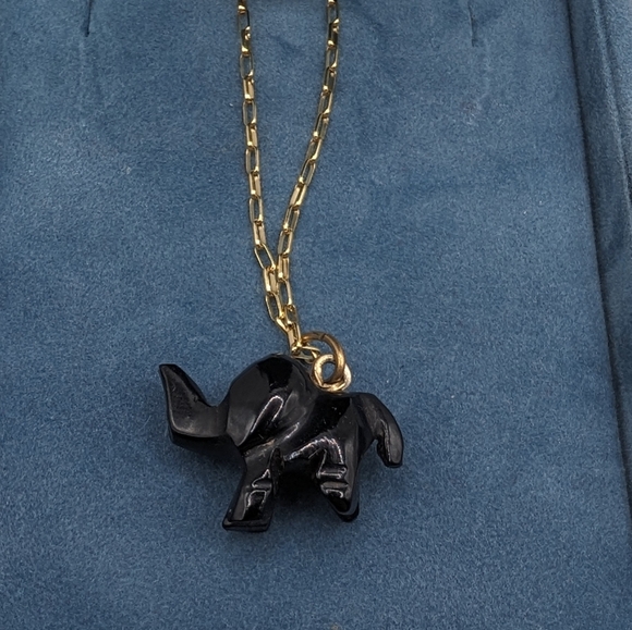 Hand Carved Jet Elephant Necklace - Picture 2 of 4